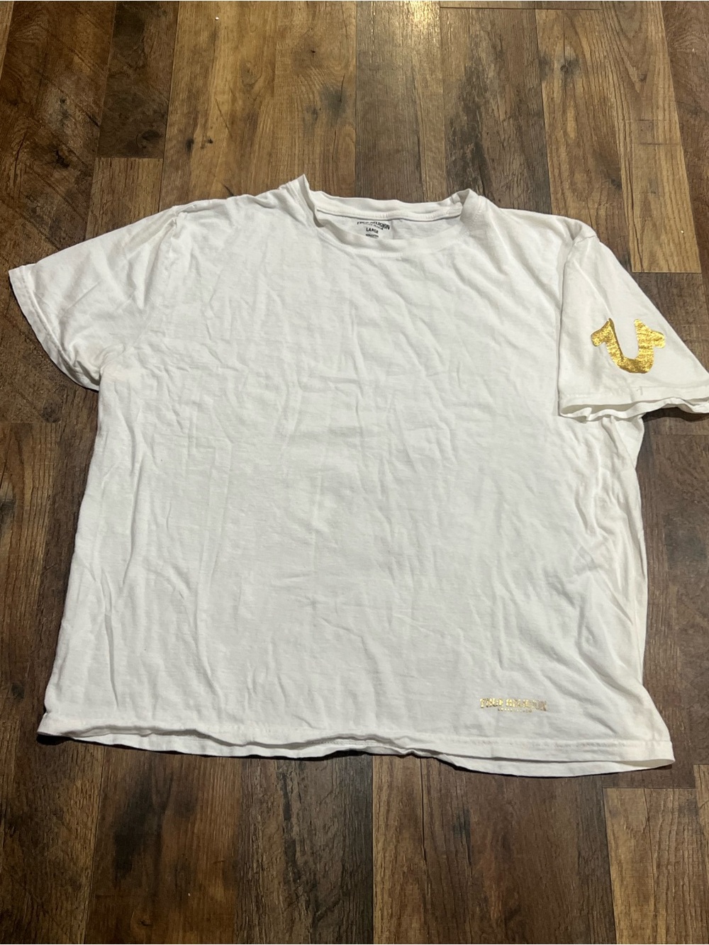 True Religion White Short Sleeve Tee with Gold Accents